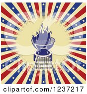 Poster, Art Print Of Flaming Bbq Grill Over American Stars And Stripes