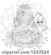 Poster, Art Print Of Black And White Chick Looking Around An Easter Cake