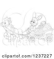 Poster, Art Print Of Outlined Male Easter Bunny Rabbit Steering A Horse Drawn Cart Full Of Eggs