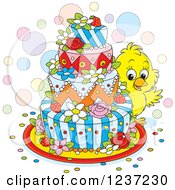 Poster, Art Print Of Cute Chick Looking Around An Easter Cake