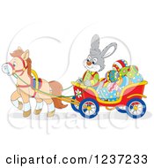 Poster, Art Print Of Gray Male Easter Bunny Rabbit Steering A Horse Drawn Cart Full Of Eggs