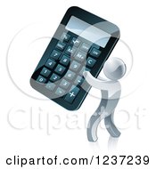 Clipart Of A 3d Silver Man Holding A Giant Calculator Royalty Free Vector Illustration by AtStockIllustration