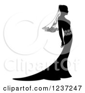 Clipart Of A Silhouetted Black And White Bride In Profile With A Veil Royalty Free Vector Illustration
