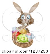 Poster, Art Print Of Happy Brown Bunny With Easter Eggs And A Basket