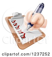 Poster, Art Print Of Hand Filling Out A Satisfaction Survey On A Clipboard