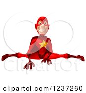 Clipart Of A 3d Red Male Super Hero Doing The Splits Royalty Free Illustration