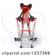 3d Red Springer Frog Pushing A Shopping Cart