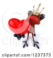 3d Red Springer Frog Prince Holding A Heart