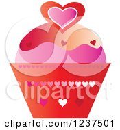 Clipart Of A Gradient Valentine Cupcake With Hearts Royalty Free Vector Illustration