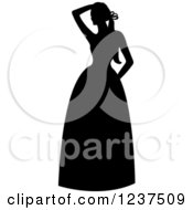 Clipart Of A Black Silhouetted Bride Touching Her Hair Royalty Free Vector Illustration