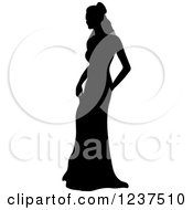 Clipart Of A Silhouetted Bride In A Dress And Veil Royalty Free Vector Illustration