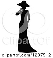 Clipart Of A Black Silhouetted Bride In A Floppy Hat Royalty Free Vector Illustration