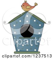 Blue Bird House With Polka Dots And Swirls