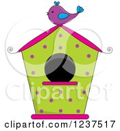 Green And Pink Bird House With Polka Dots