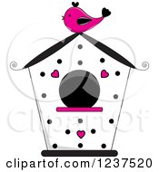 Black White And Pink Bird House With Polka Dots And Hearts