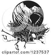 Poster, Art Print Of Woodcut Black And White Earth In A Nest
