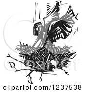 Woodcut Angel In A Nest In Black And White