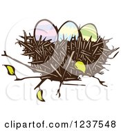 Poster, Art Print Of Woodcut Nest With Easter Eggs