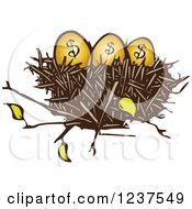 Poster, Art Print Of Woodcut Nest With Golden Dollar Eggs