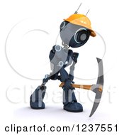 Poster, Art Print Of 3d Blue Android Construction Robot Using A Pick Axe