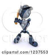 Poster, Art Print Of 3d Blue Android Robot Batting At A Baseball Game