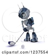Poster, Art Print Of 3d Blue Android Robot Golfing
