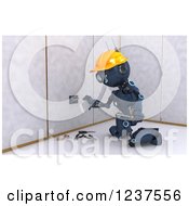 Poster, Art Print Of 3d Blue Android Construction Robot Installing An Electrical Socket