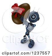 Poster, Art Print Of 3d Blue Android Robot Holding A Chocolate Easter Egg