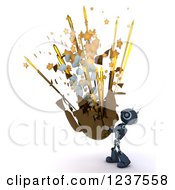 Clipart Of A 3d Blue Android Robot With An Exploding Chocolate Easter Egg Royalty Free CGI Illustration