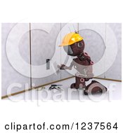 Poster, Art Print Of 3d Red Android Construction Robot Installing An Electrical Socket