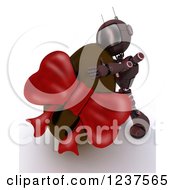 Clipart Of A 3d Red Android Robot Hugging A Chocolate Easter Egg Royalty Free CGI Illustration