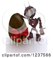 Poster, Art Print Of 3d Red Android Robot With A Chocolate Easter Egg