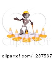 Poster, Art Print Of 3d Red Android Construction Robot With Cones And A Pickaxe 2