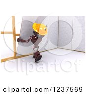 Poster, Art Print Of 3d Red Android Construction Robot Hanging Drywall