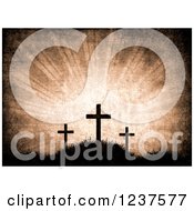 Clipart Of A Distressed Background Of Three Easter Crosses And Sun Rays Royalty Free CGI Illustration