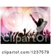 Poster, Art Print Of Black Silhouetted People Dancing Over Pink Flares And Lights