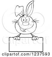 Poster, Art Print Of Black And White Happy Rabbit Over A Blank Sign