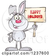 Poster, Art Print Of Gray Easter Bunny Holding A Happy Holidays Sign