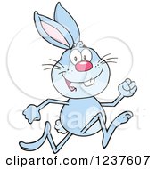 Clipart Of A Happy Blue Rabbit Running A Race Royalty Free Vector Illustration