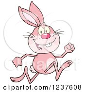 Clipart Of A Happy Pink Rabbit Running A Race Royalty Free Vector Illustration