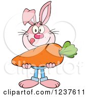 Poster, Art Print Of Pink Rabbit Holding A Giant Carrot