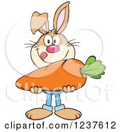 Clipart Of A Brown Rabbit Holding A Giant Carrot Royalty Free Vector Illustration