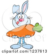 Clipart Of A Blue Rabbit Holding A Giant Carrot Royalty Free Vector Illustration