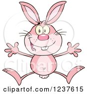 Clipart Of A Happy Pink Rabbit Jumping Royalty Free Vector Illustration