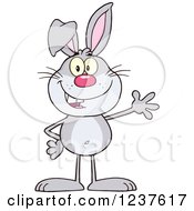 Clipart Of A Happy Gray Rabbit Waving Royalty Free Vector Illustration