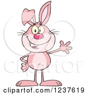 Clipart Of A Happy Pink Rabbit Waving Royalty Free Vector Illustration