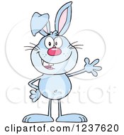 Clipart Of A Happy Blue Rabbit Waving Royalty Free Vector Illustration