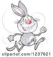 Clipart Of A Happy Gray Rabbit Running A Race Royalty Free Vector Illustration