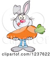 Poster, Art Print Of Gray Rabbit Holding A Giant Carrot