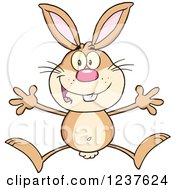 Clipart Of A Happy Brown Rabbit Jumping Royalty Free Vector Illustration